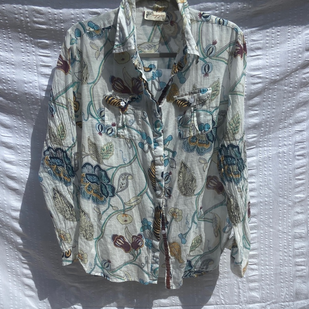 Floral Button Down Shirt - Cotton Large - Picture 5 of 7